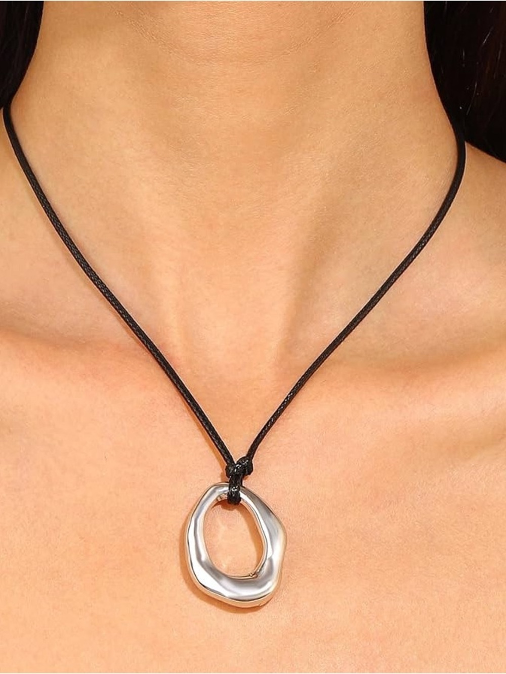 Minimalist Silver Pendant Necklace on Black Cord